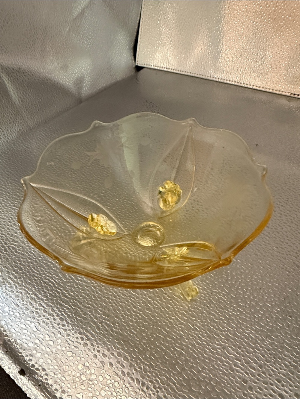 Vintage 1930’s Lancaster Glass “Jubilee” Topaz Yellow Footed Bowl